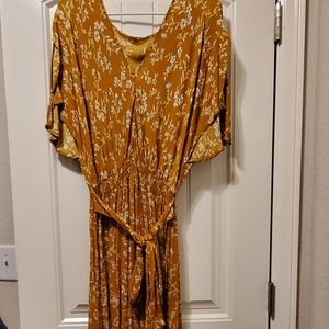 Midi floral boho mustard boutique dress
